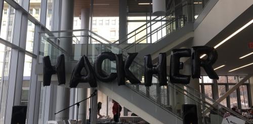 HackHer, written in balloons at the 2019 event